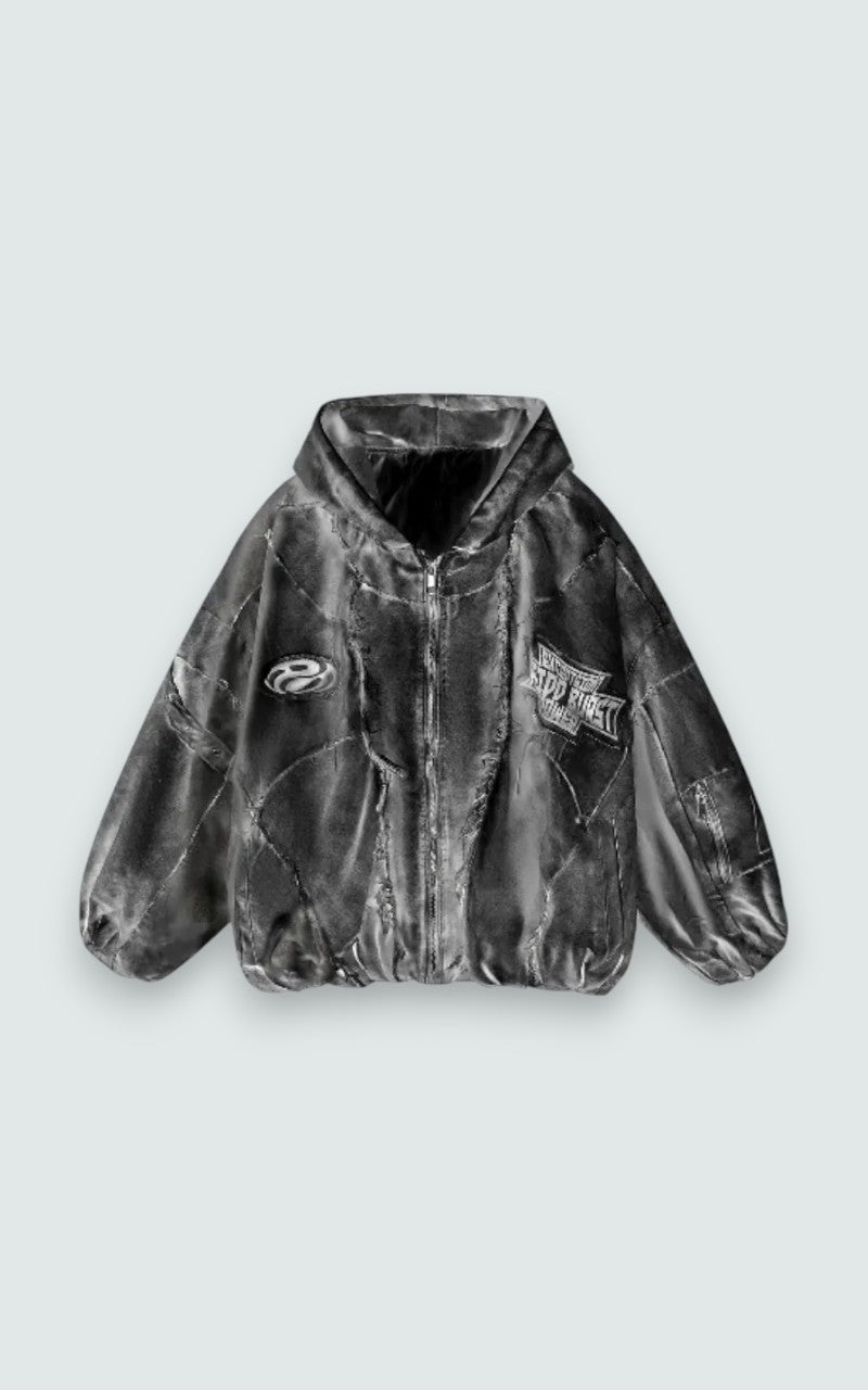 Distressed Patchwork Zip Hoodie