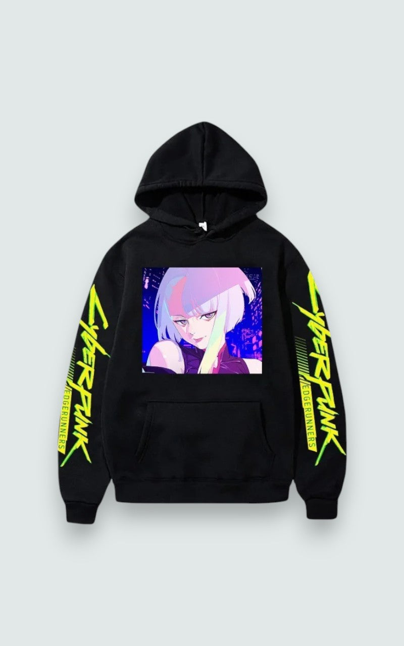 Neon Anime Graphic Fleece Hoodie
