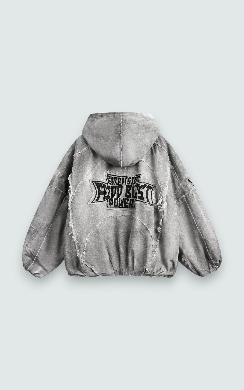 Distressed Patchwork Zip Hoodie