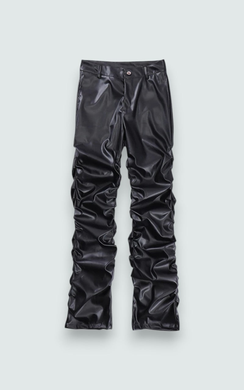Straight-Leg Faux Leather Punk Pants