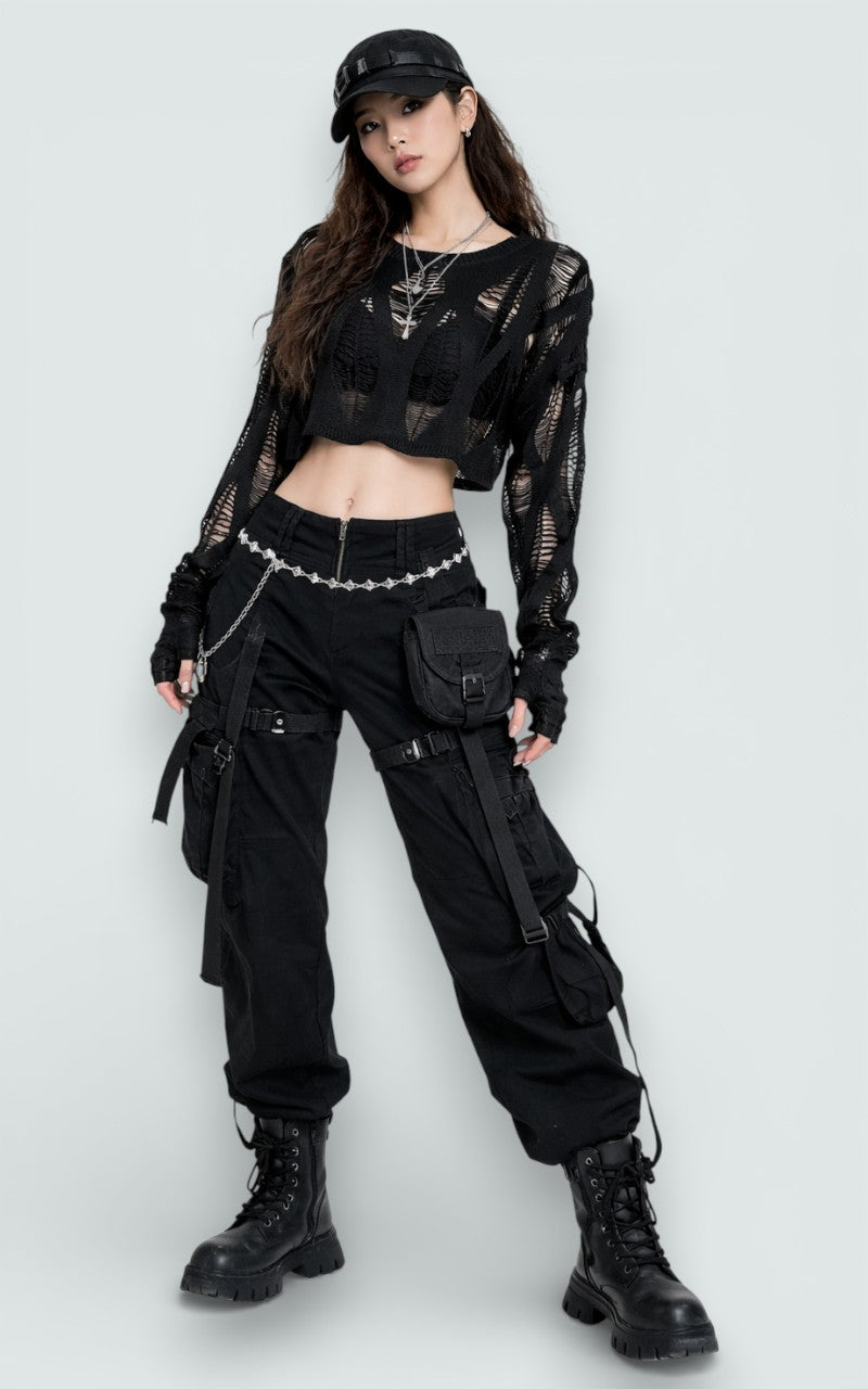 Ripped Mesh Crop Knit