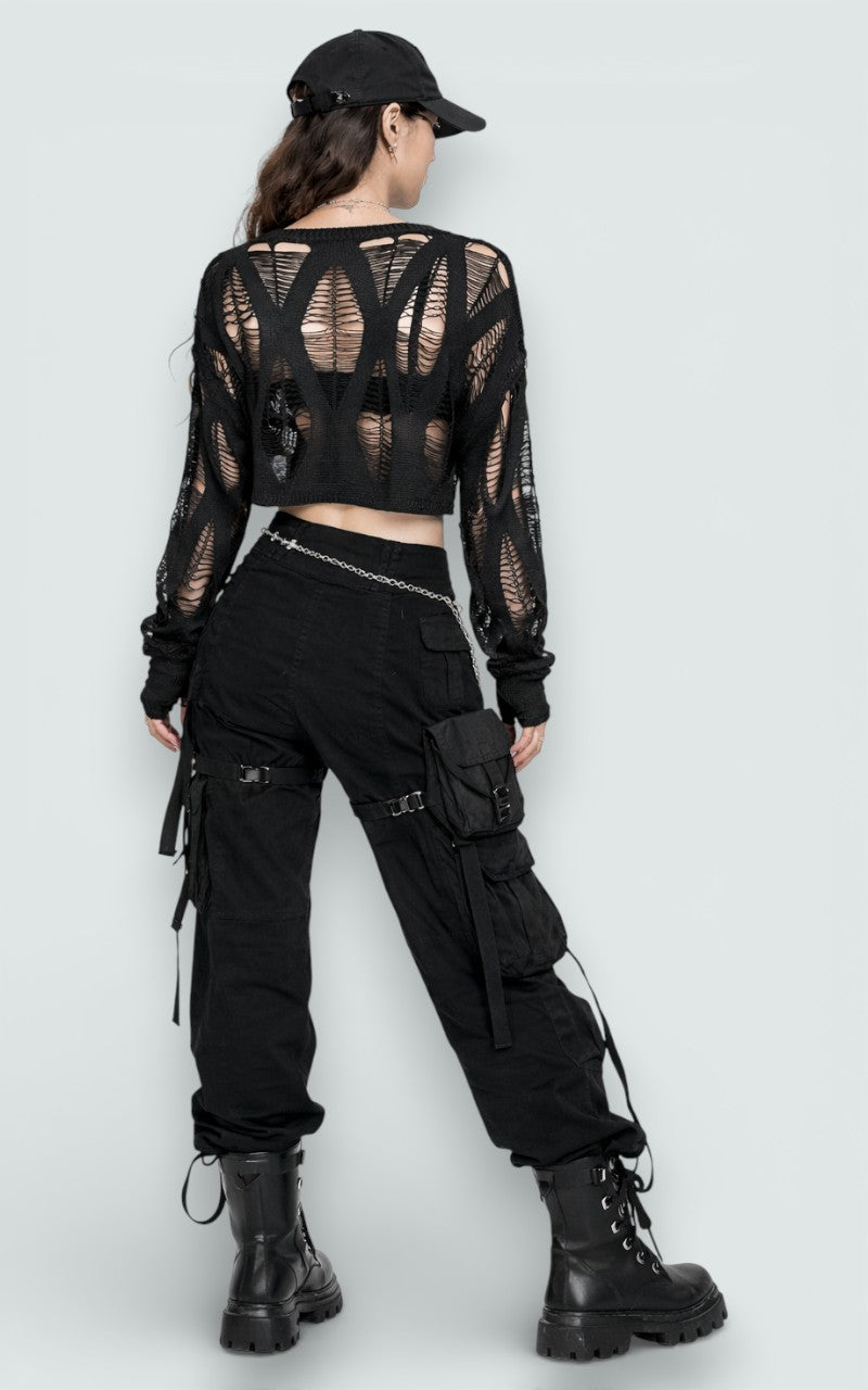 Ripped Mesh Crop Knit