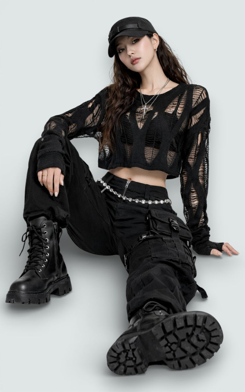 Ripped Mesh Crop Knit