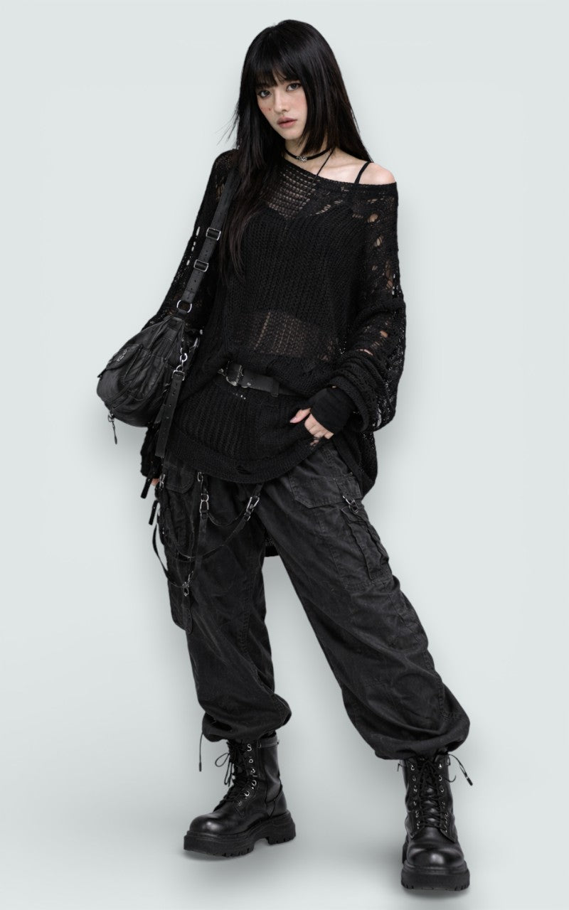 Grunge Hollow-Out Oversized Knit Top