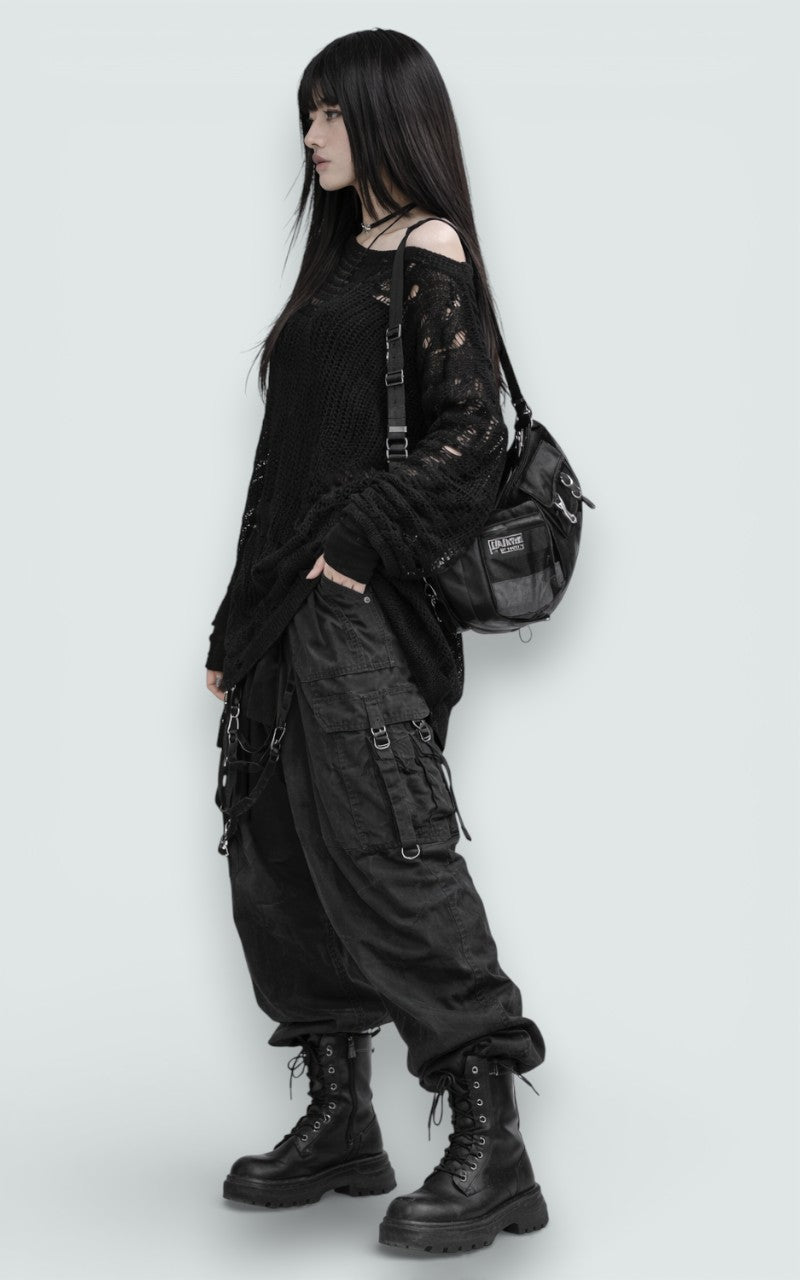 Grunge Hollow-Out Oversized Knit Top