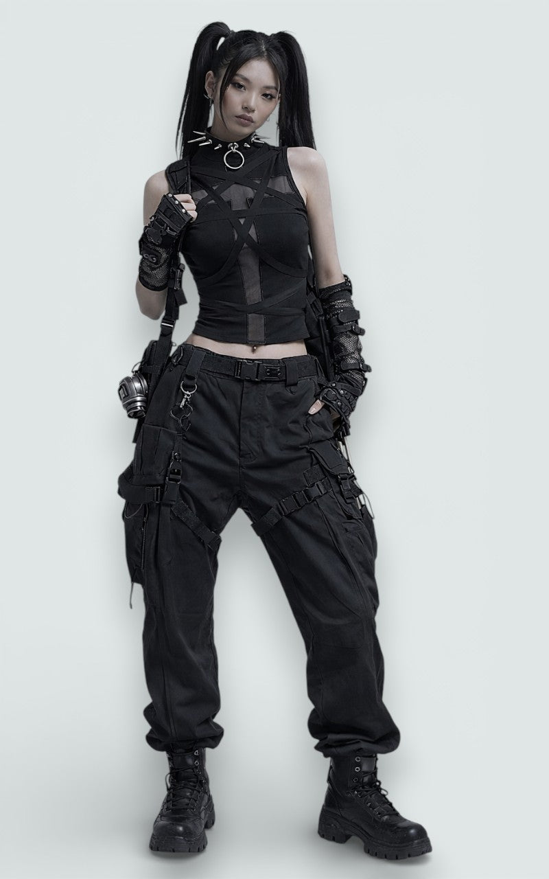 Cross Panel Bandage Gothic Crop Tank