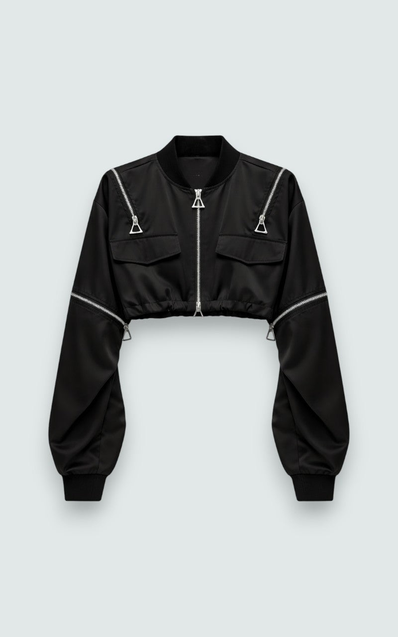 Multi-Zip Punk Techwear Cropped Jacket