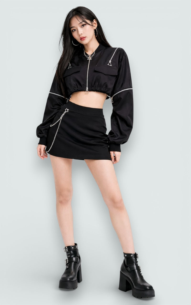 Multi-Zip Punk Techwear Cropped Jacket