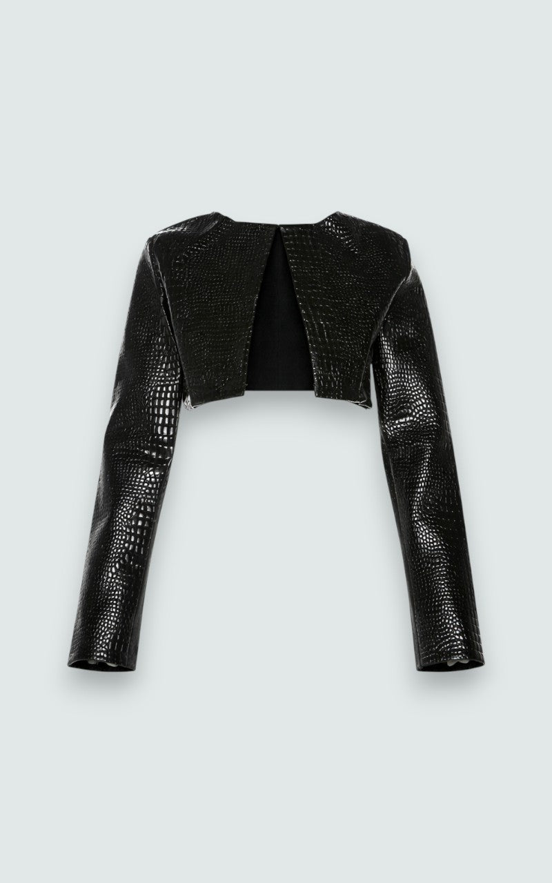 Textured Faux Leather Cropped Punk Jacket
