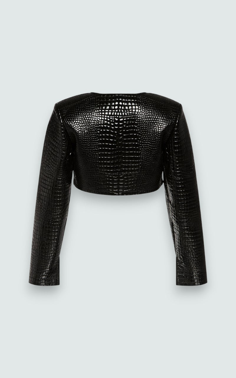 Textured Faux Leather Cropped Punk Jacket