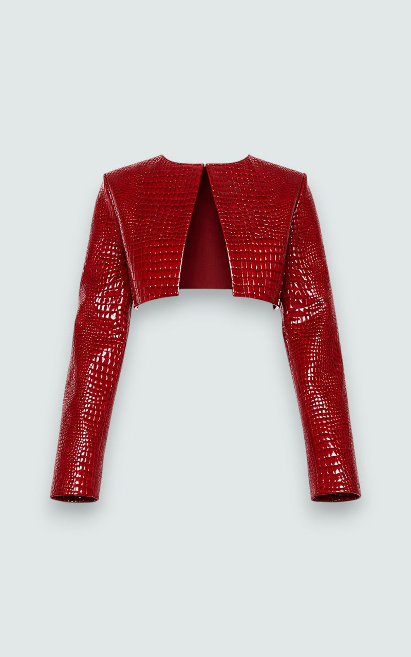 Textured Faux Leather Cropped Punk Jacket