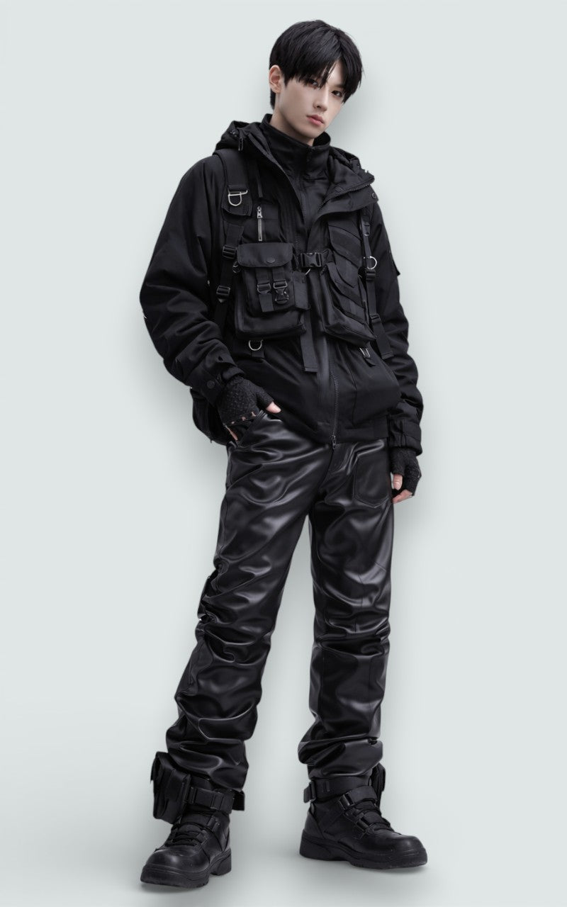 Straight-Leg Faux Leather Punk Pants