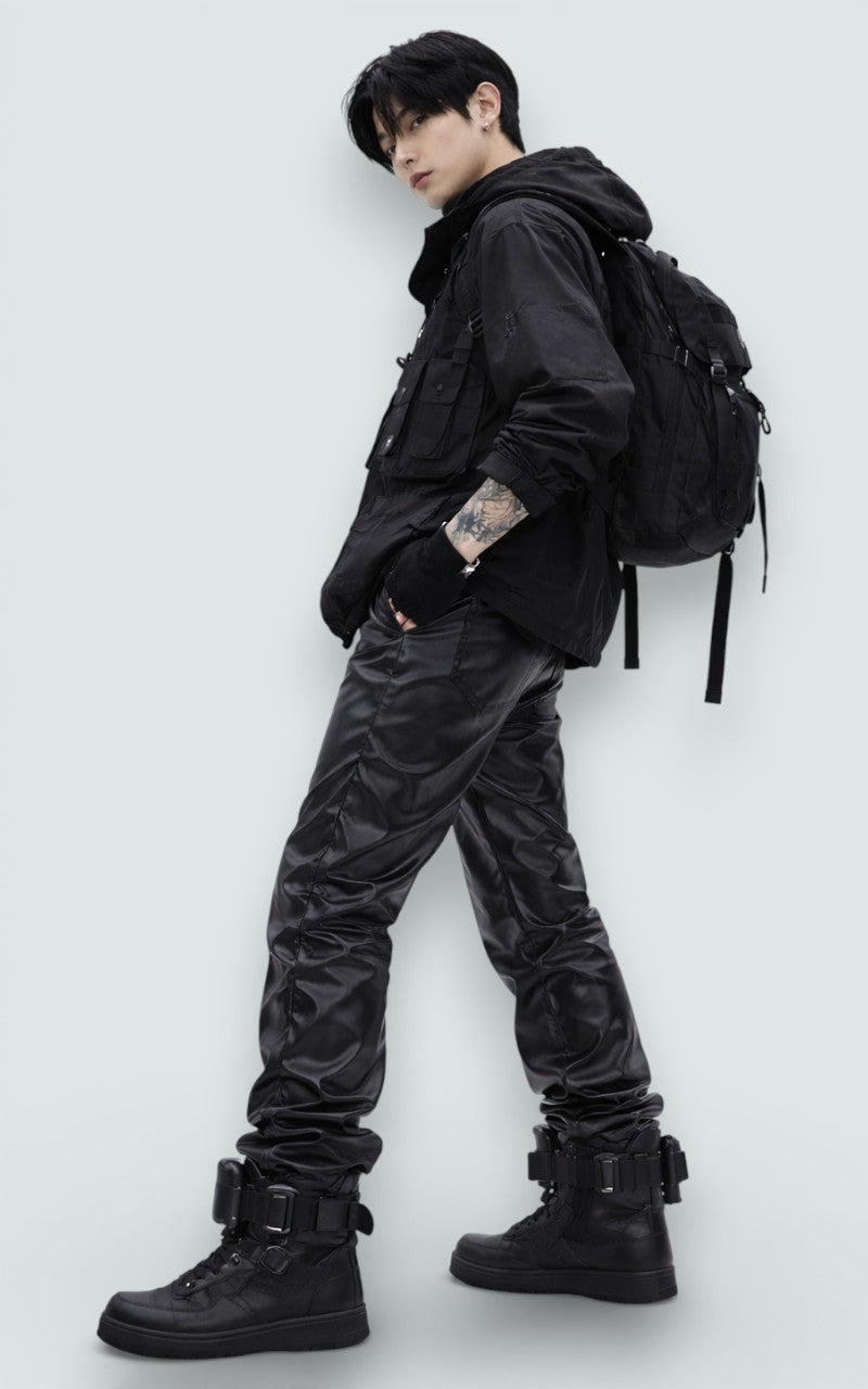 Straight-Leg Faux Leather Punk Pants