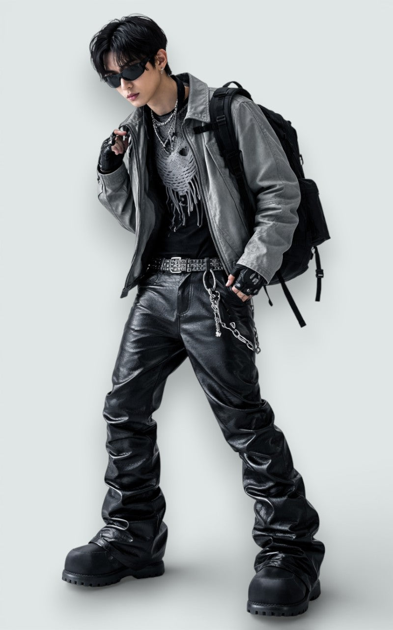 Relaxed Fit Faux Leather Straight Pants