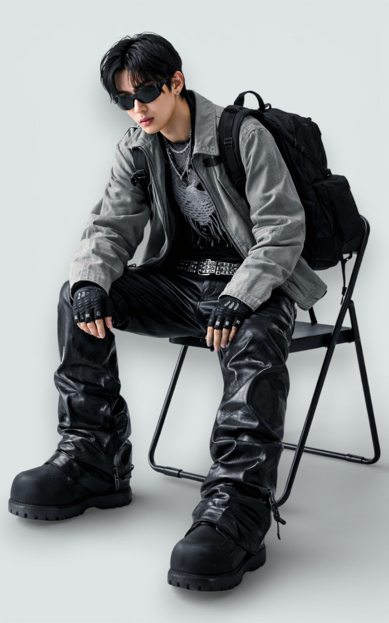 Relaxed Fit Faux Leather Straight Pants