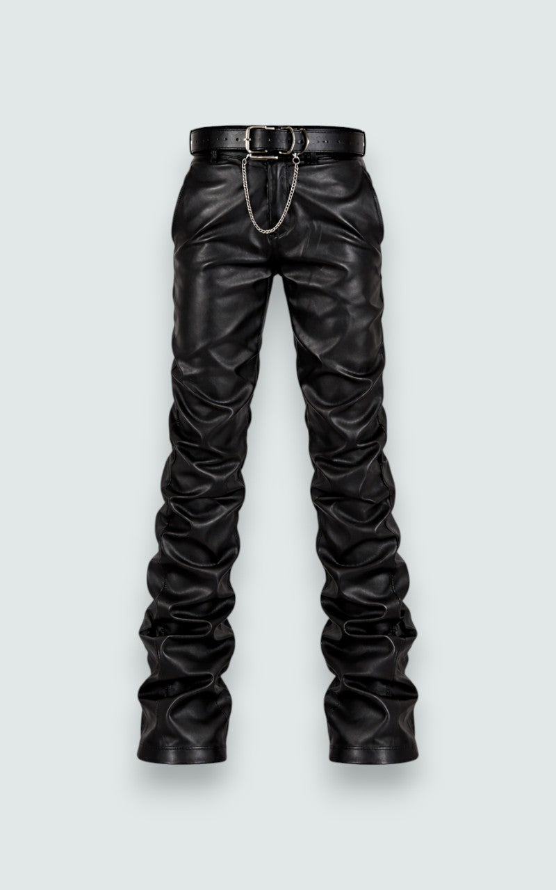 Faux Leather Stacked Fit Statement Pants