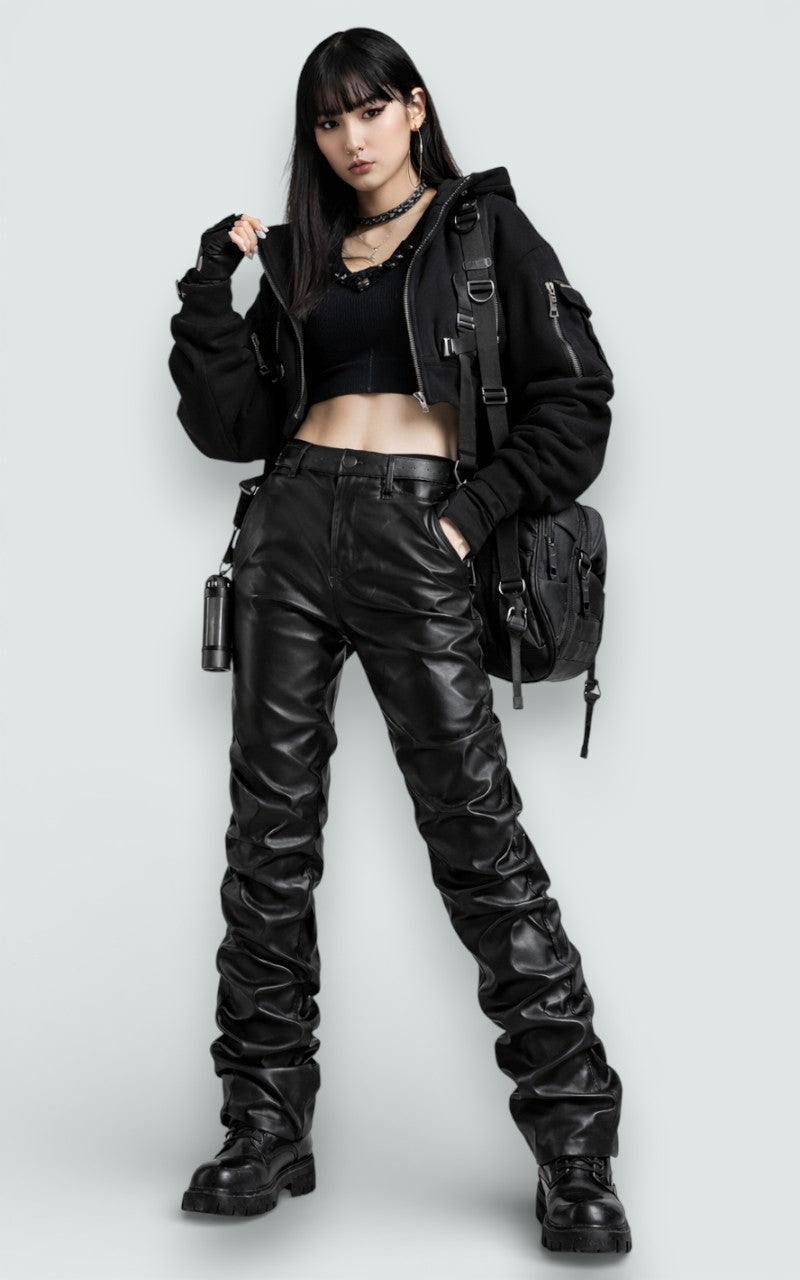 Faux Leather Stacked Fit Statement Pants