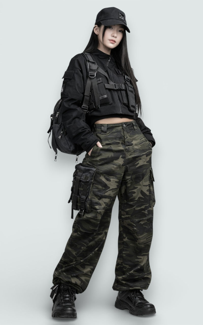 Wide-Leg Utility Denim Jeans