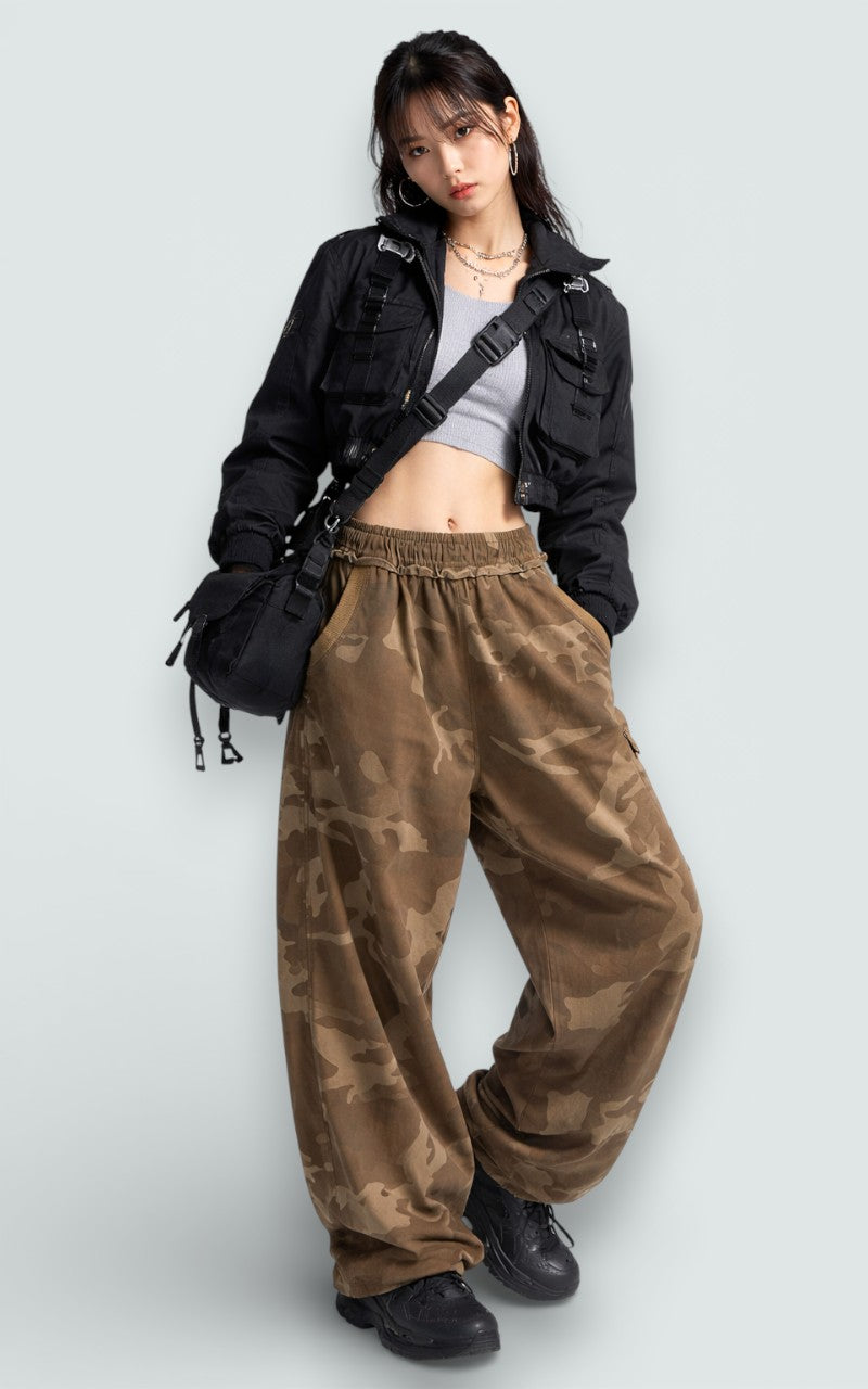 Wide-Leg Elastic Waist High-Rise Pants