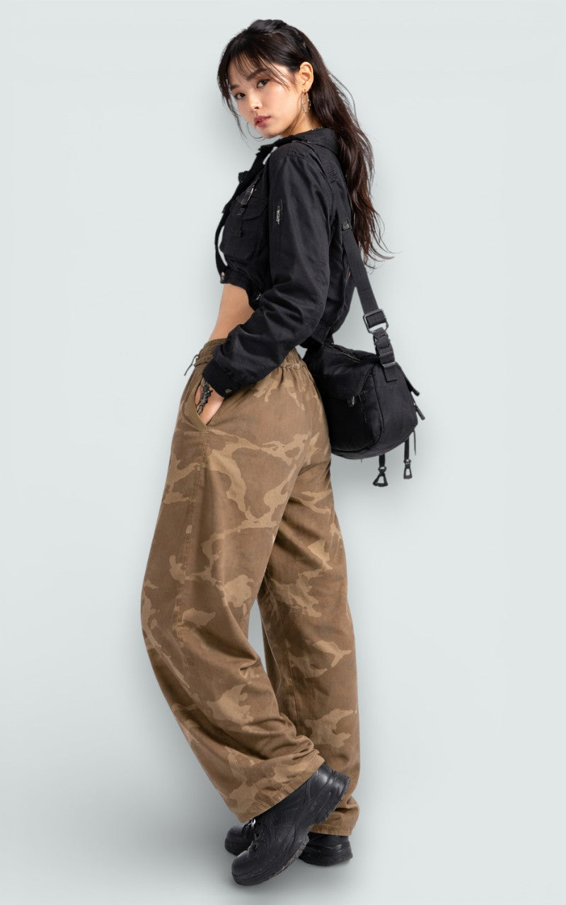 Wide-Leg Elastic Waist High-Rise Pants