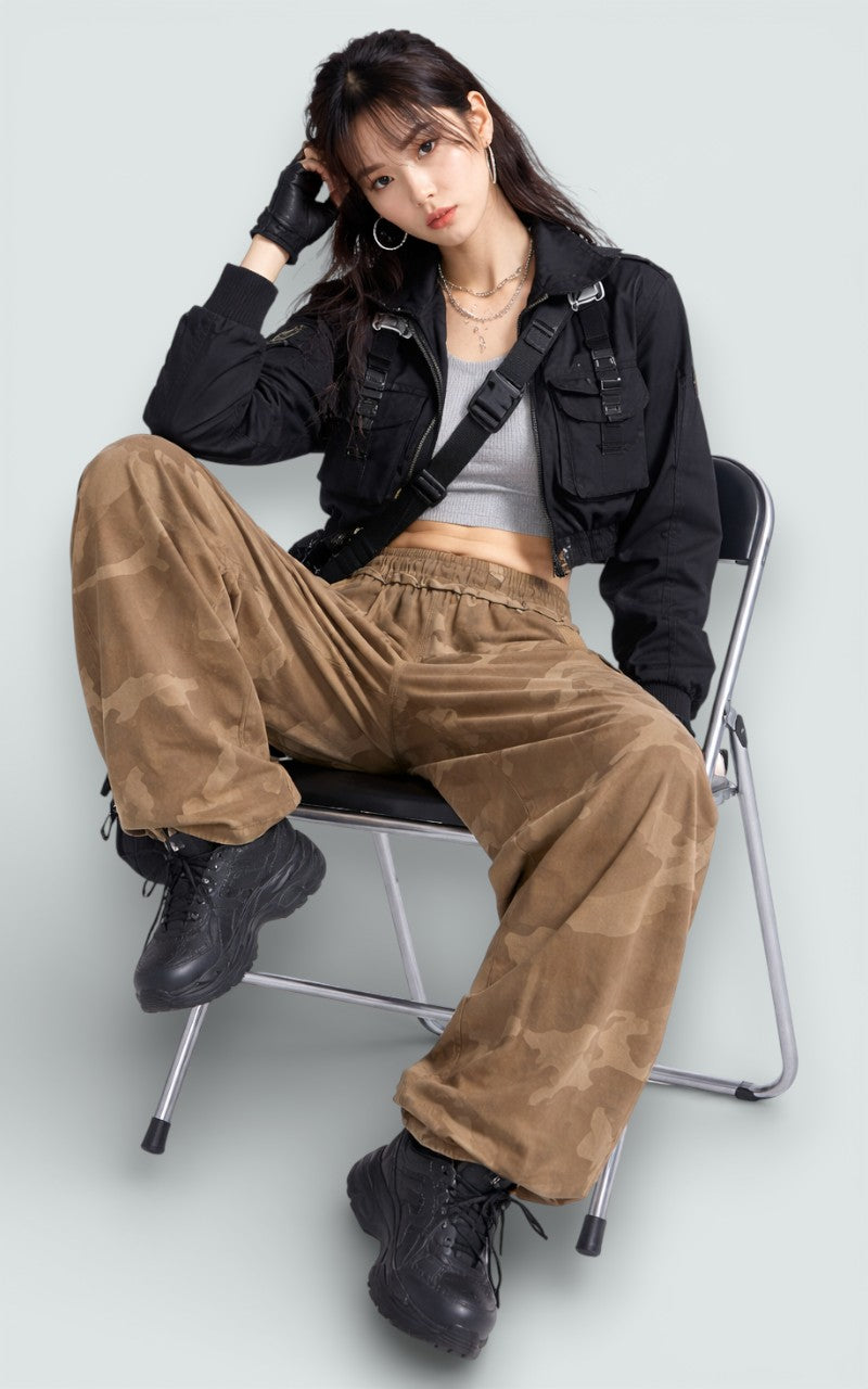 Wide-Leg Elastic Waist High-Rise Pants