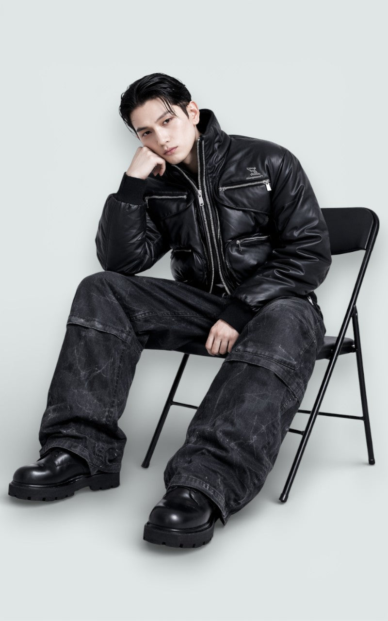 Cropped Puffer Stand-Collar Jacket