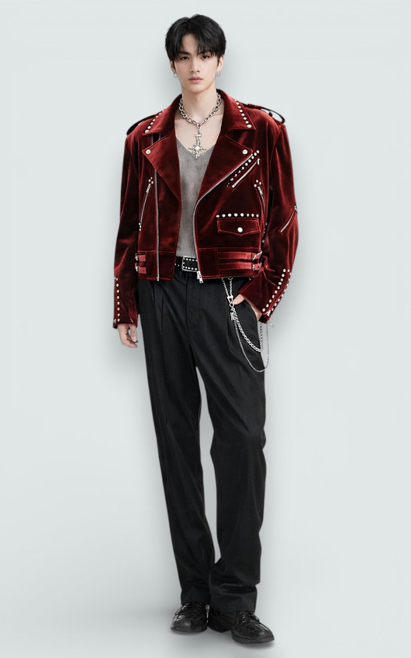 Studded Velvet Moto Biker Jacket