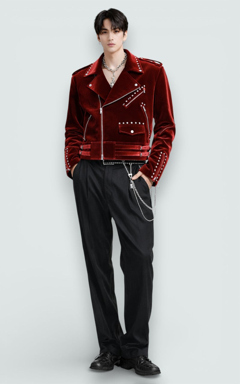 Studded Velvet Moto Biker Jacket