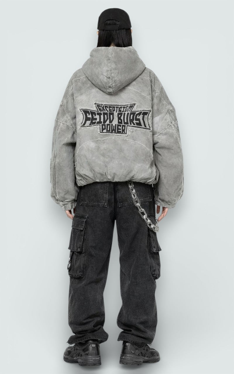 Distressed Patchwork Zip Hoodie