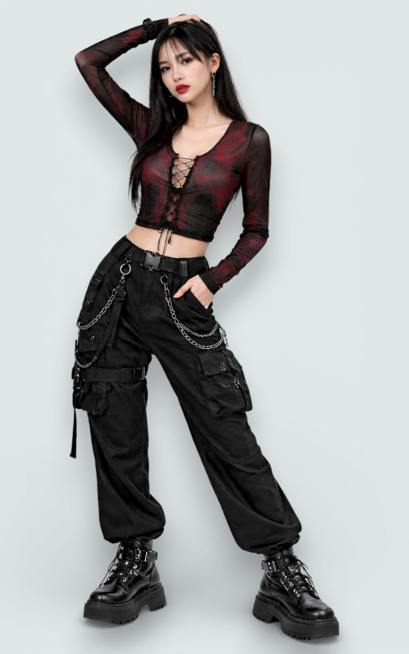 Crimson Lace Mesh Top