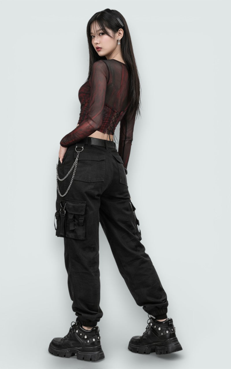 Crimson Lace Mesh Top