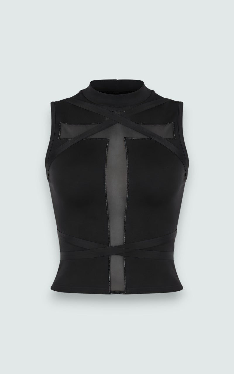 Cross Panel Bandage Gothic Crop Tank