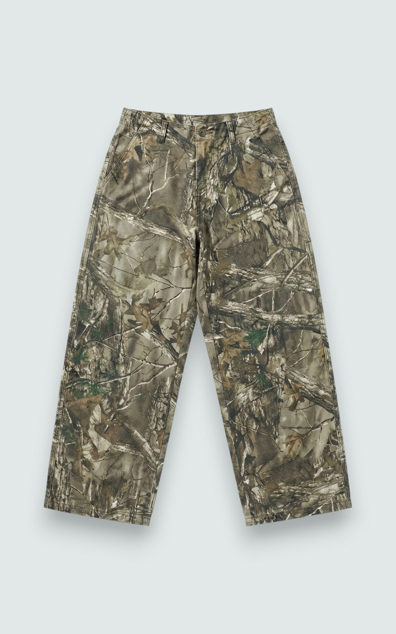 Woodland Pattern Wide-Leg Denim Jeans