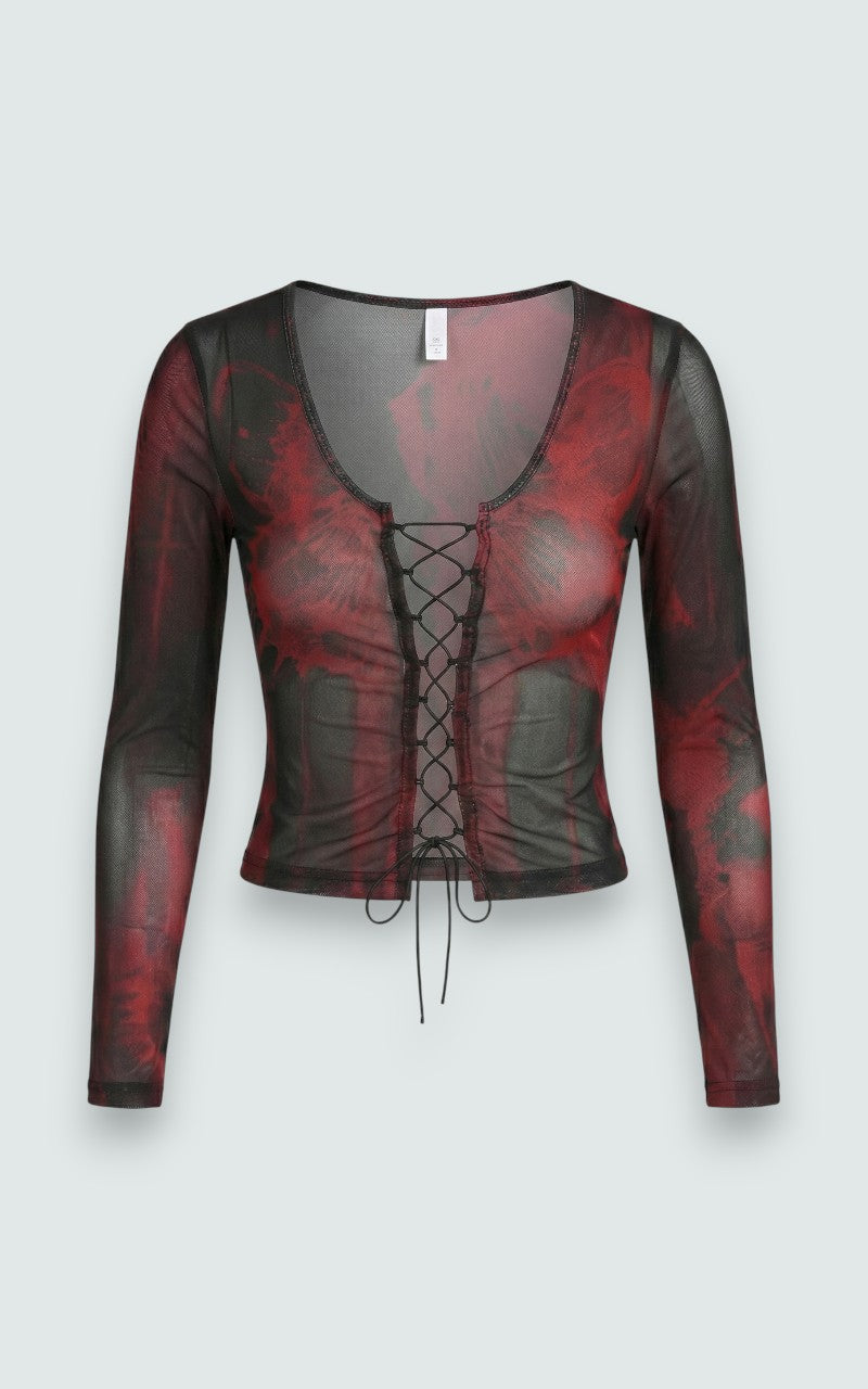 Crimson Lace Mesh Top